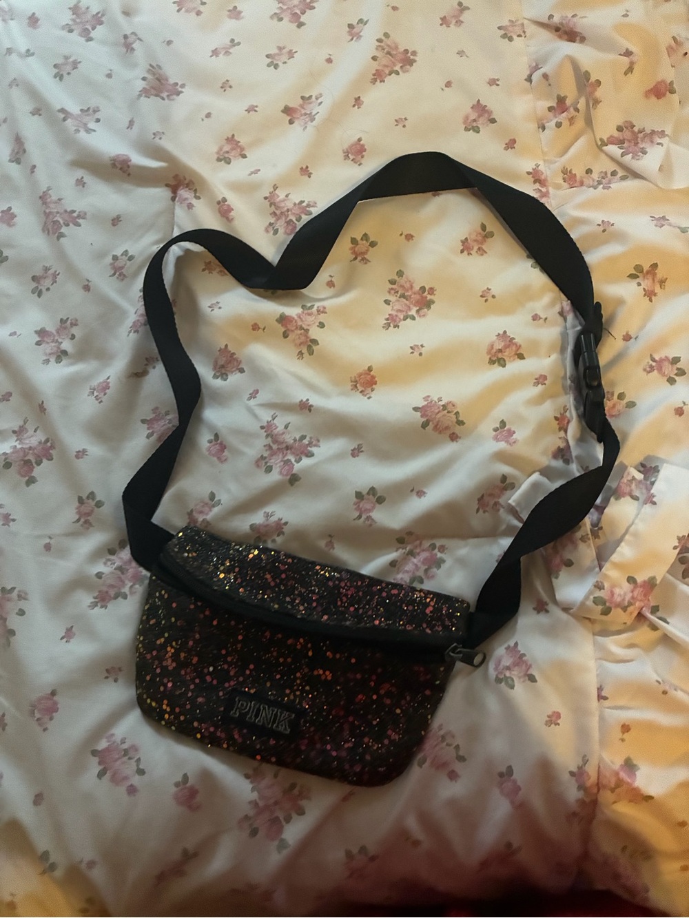 PINK Victoria's Secret Black Crossbody Bag with Multicolor Glitter